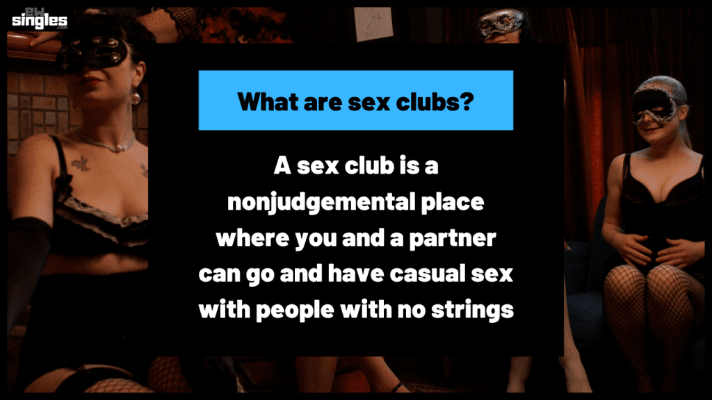 picture of three someone in lingerie wearing masquerade masks with text over explaining what a sex club is