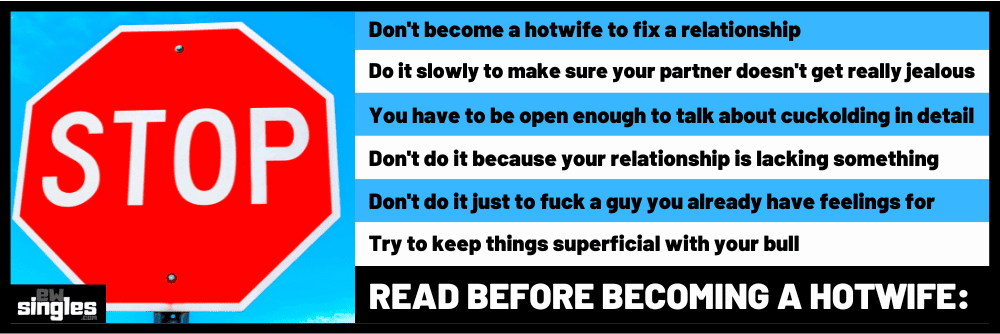 red stop sign with a list of warnings about becoming a hotwife